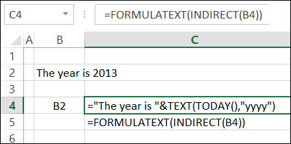 FORMULATEXT result shows the formula from cell B2