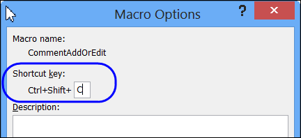 Macro Options Shortcut Key setting