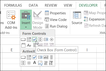convert a cell to check box in excel for mac 2016