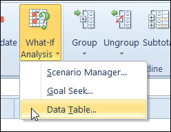 Data Table command on Excel Ribbon