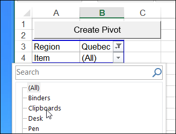 pivot table created from files