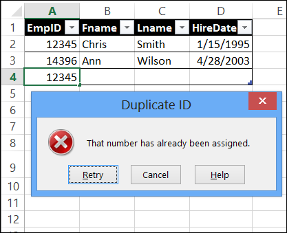 Custom error message for Data Validation