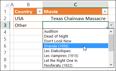 Dependent drop down list with movie titles from selected country