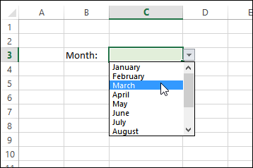 drop down list with month names