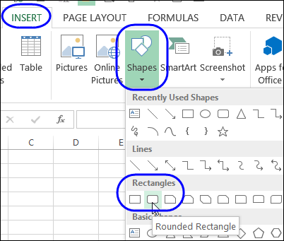 how to add shapes in excel 2018