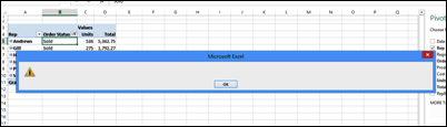 wide Excel message with no text