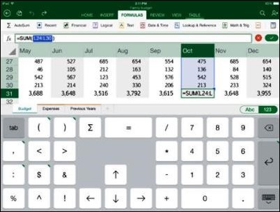 Excel for the iPad