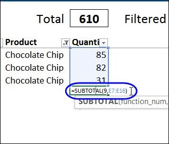 SUBTOTAL function inserted by AutoSum button