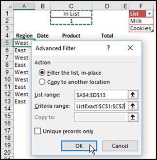 Excel Filter to Match List of Items