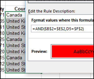 add conditional formatting to the country cells 