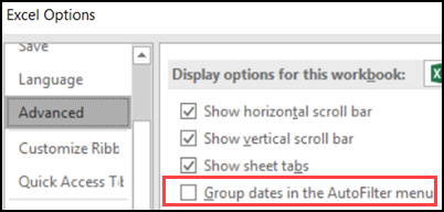 prevent grouped dates in Excel