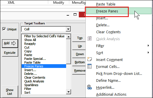 how to change Excel right-click menus with MenuRighter