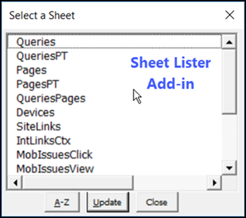 popup list of excel sheets