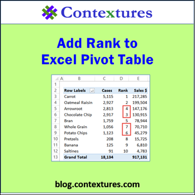 Add Rank to Excel Pivot Table http://blog.contextures.com/