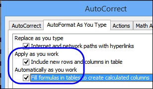 Add check marks to AutoFormat options