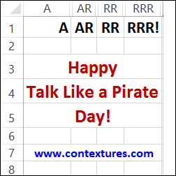 Excel headings for Talk Like a Pirate Day