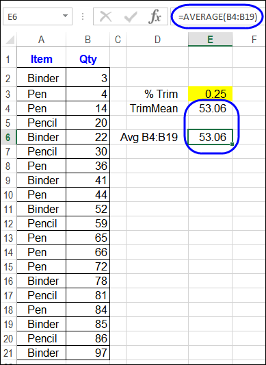 Ignore Outliers with Excel TRIMMEAN