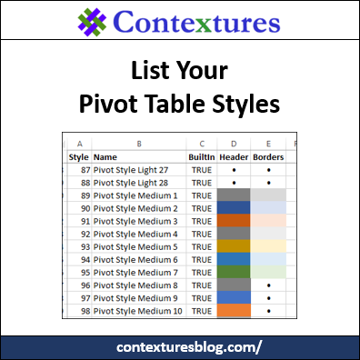 List Your Pivot Table Styles http://contexturesblog.com/