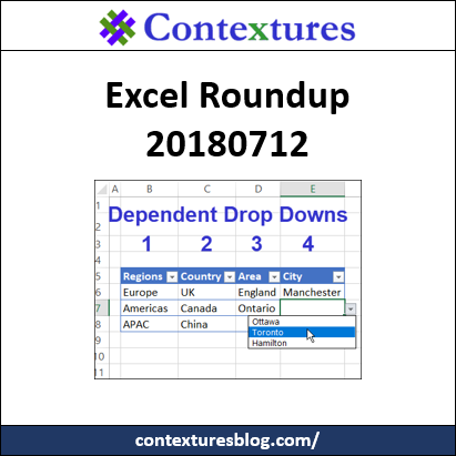 Excel Roundup 20180712 http://contexturesblog.com/