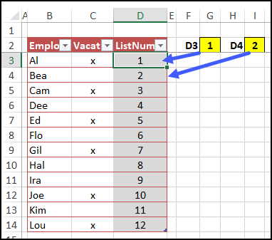 numbered rows in list