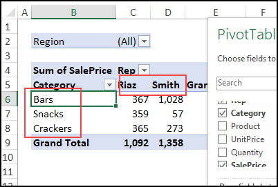 pivot table from visible rows only