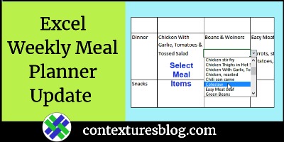 Excel Weekly Meal Planner Update 20200402