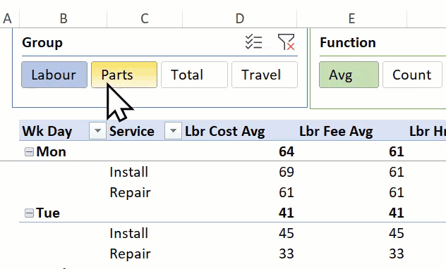 slicer demo add and remove pivot table values