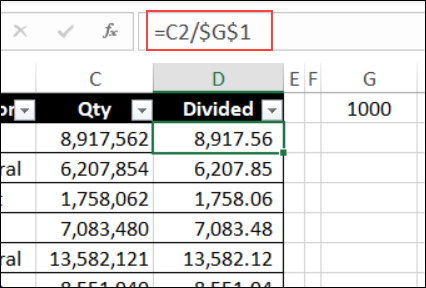 formula to divide numbers