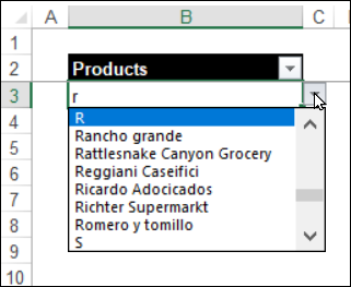 drop down list with letter headings