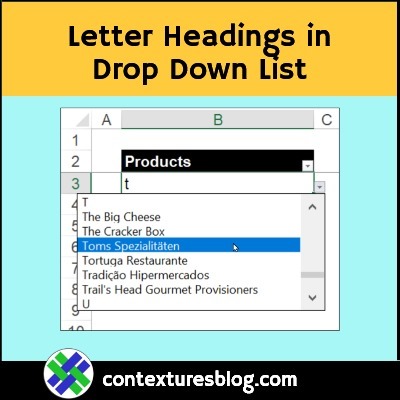 Add Letter Headings in Excel Drop Down List