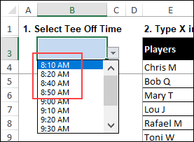 times missing from drop down list
