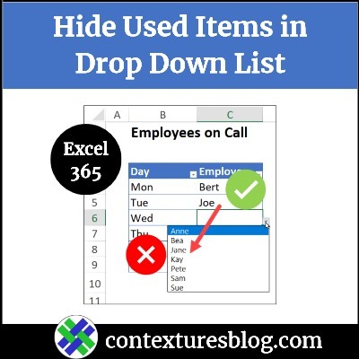 Hide Used Items in Drop Down List With Excel 365 Formula