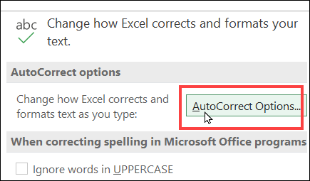 Excel AutoCorrect Options