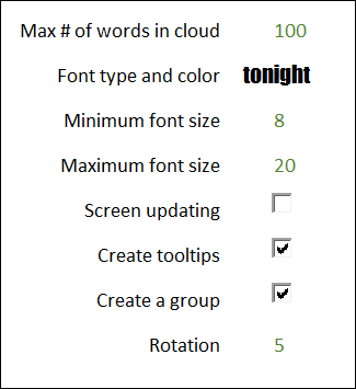 word cloud settings in Excel
