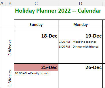 Excel holiday planner calendar