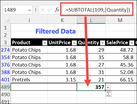 Excel automatically inserts SUBTOTAL formula 