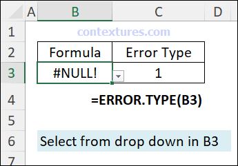 ERROR.TYPE function checks cell B3