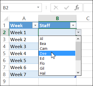 Excel drop down list with data validation