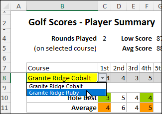Summary Sheet Multi Player select golf course