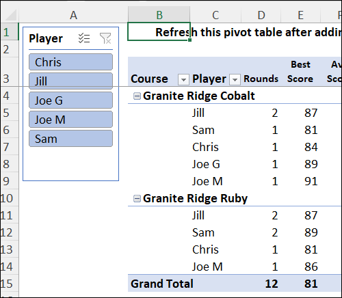 pivot table and slicer in multi-player file