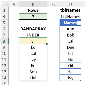 RANDARRAY list of random employee names