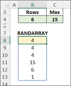RANDARRAY formula refers to worksheet cells